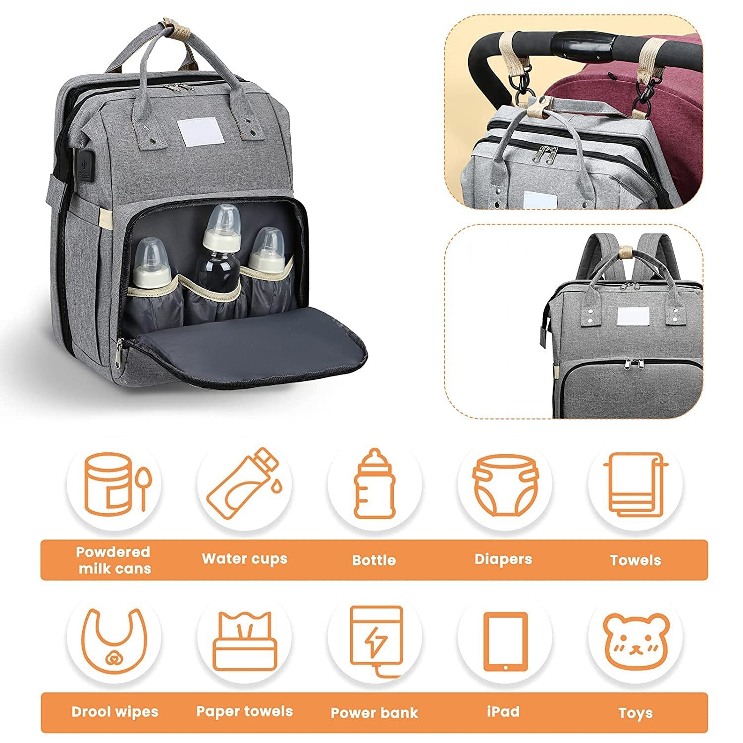 Versatile Travel Backpack with Built-In Baby Crib and USB Charging
