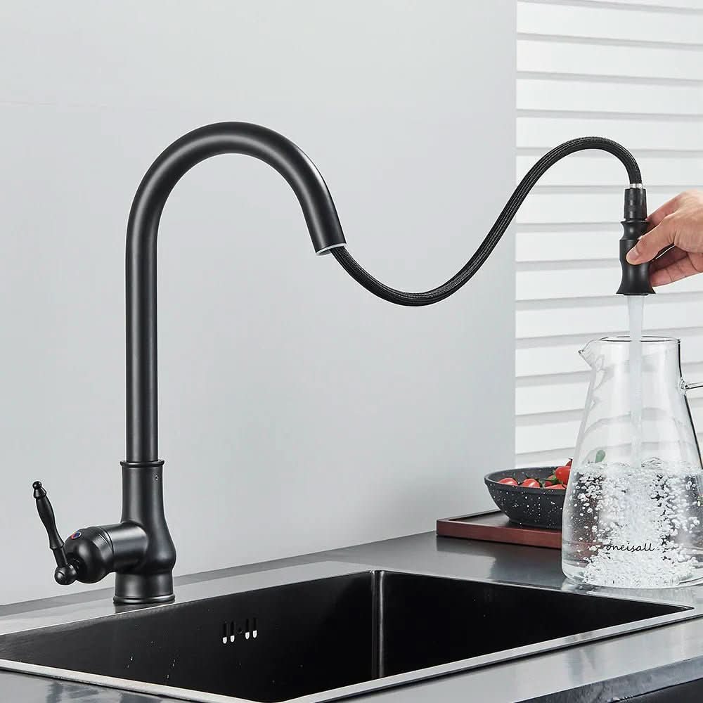 Antique High Arc Sink Mixer Kitchen Faucet with Pull-Out Spray