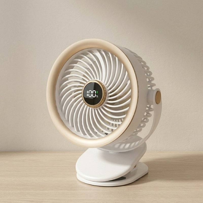 Compact Rechargeable Fan with LED Display and Adjustable Speeds