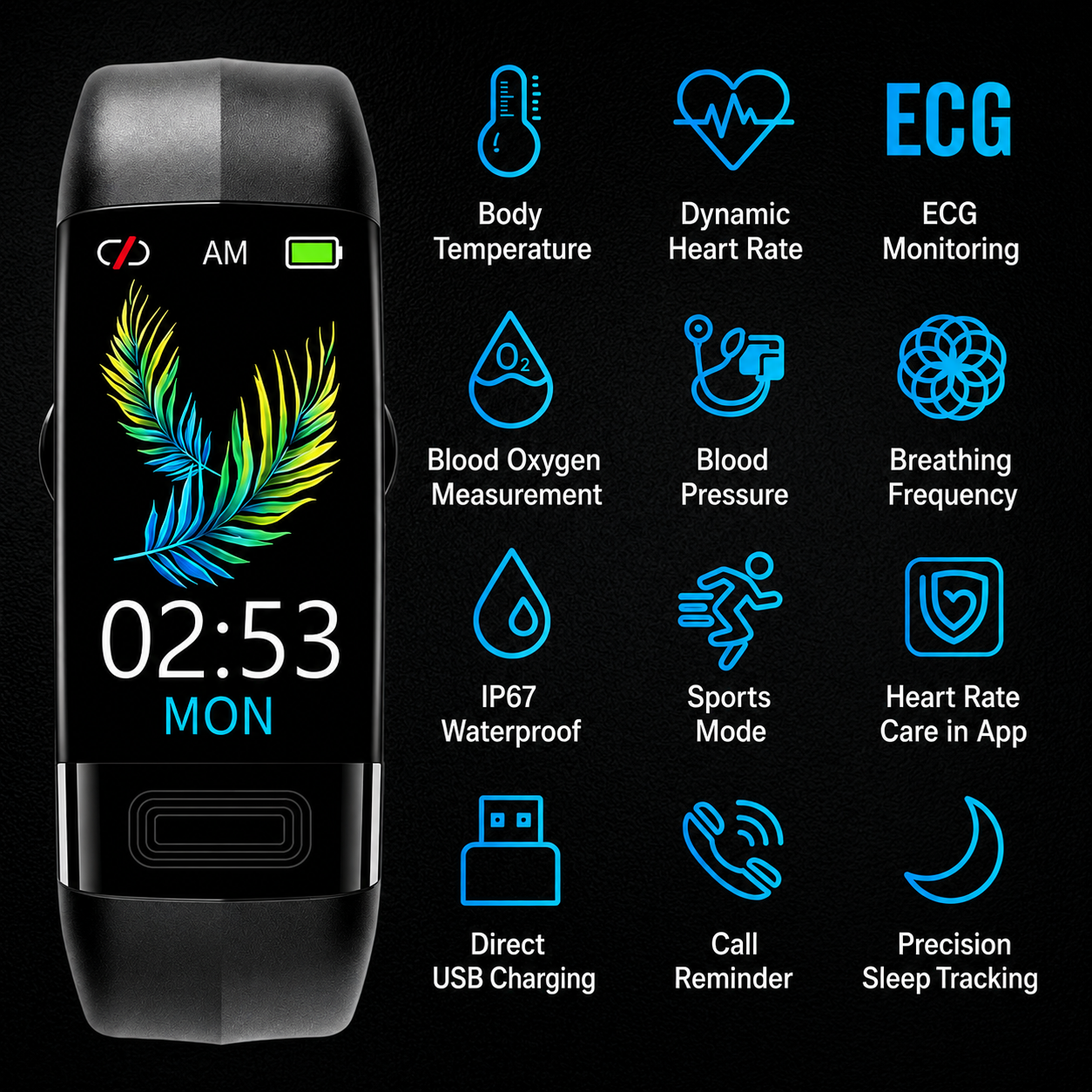 Health Monitoring Smartwatch with EKG, Blood Pressure & Sleep Tracking