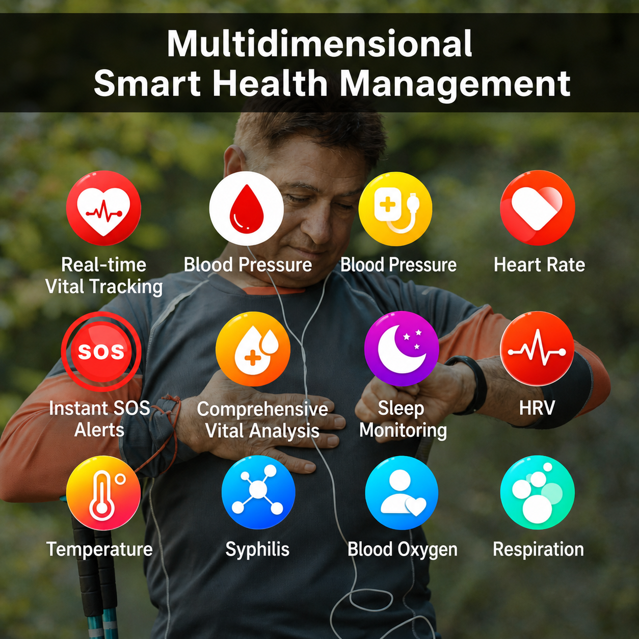 Smartwatch with SOS Emergency Alert and Fall Detection | Heart Rate, Oxygen, and Activity Monitoring | Bluetooth and Waterproof