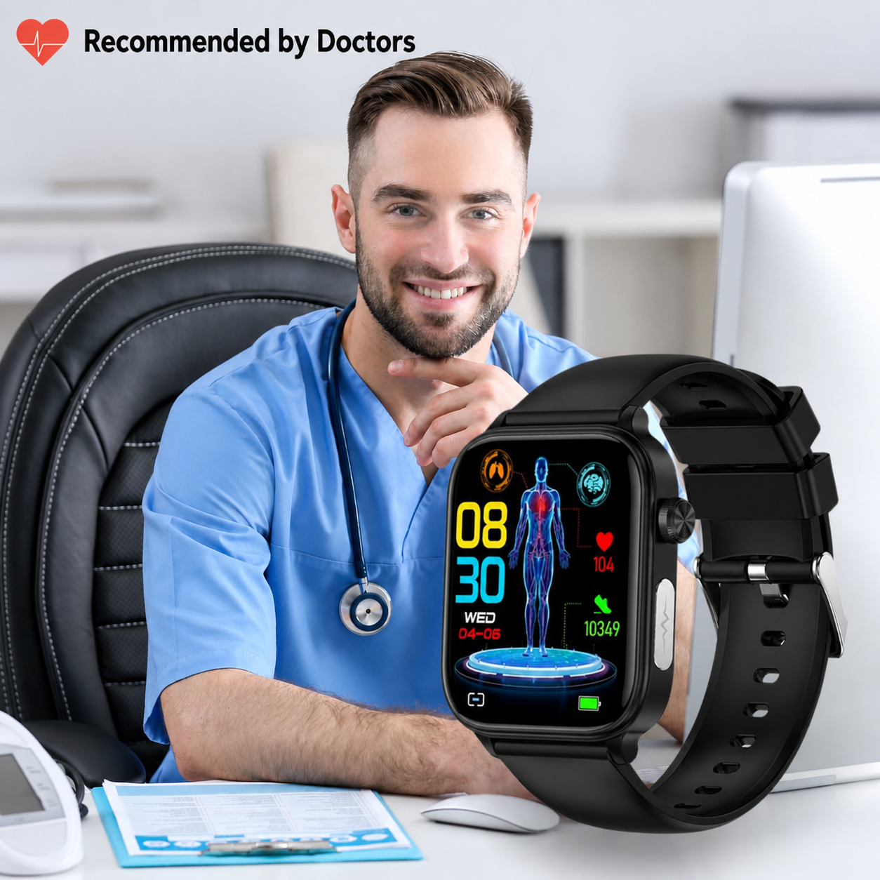 Smartwatch with SOS Emergency Alert and Fall Detection | Heart Rate, Oxygen, and Activity Monitoring | Bluetooth and Waterproof