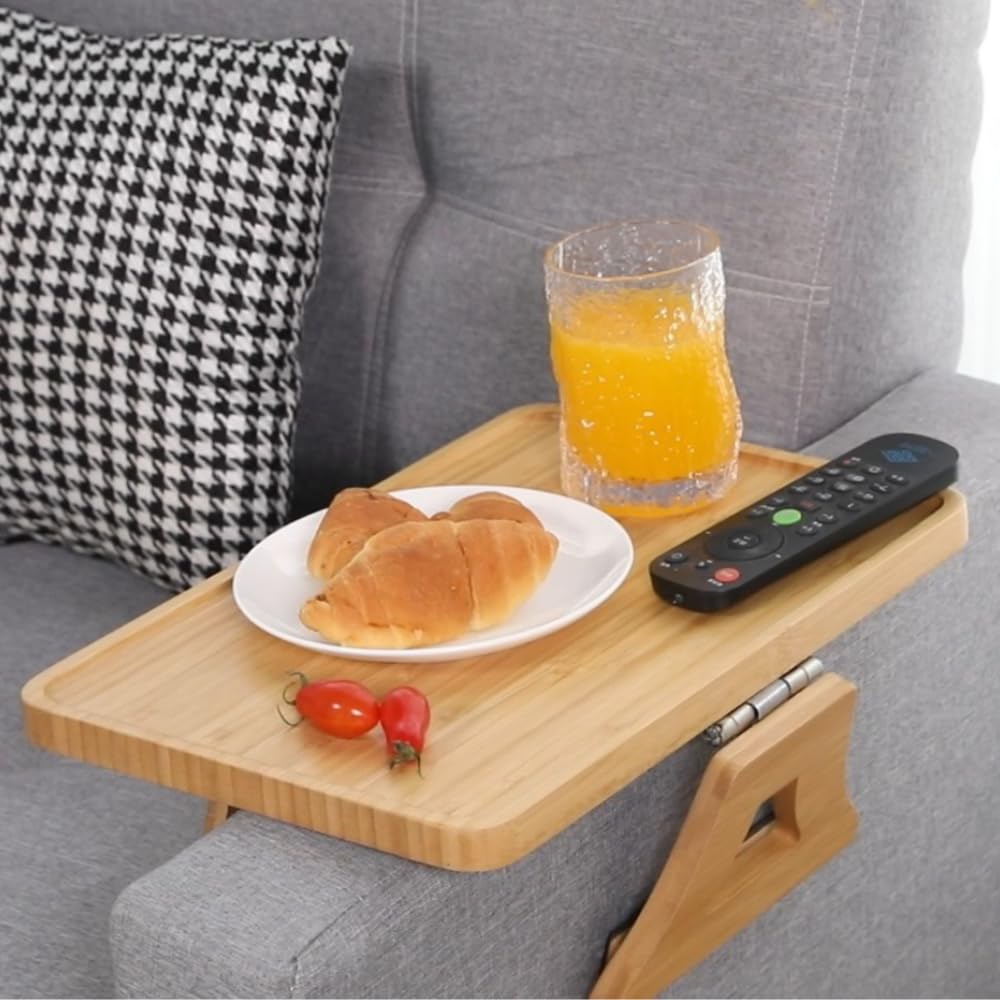 Adjustable Bamboo Sofa Arm Tray, Foldable and Versatile