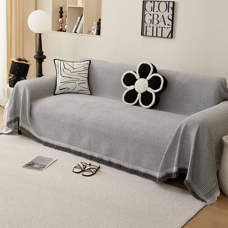 Chic Sofa Protector with Fringe, Soft Fabric, Machine Washable