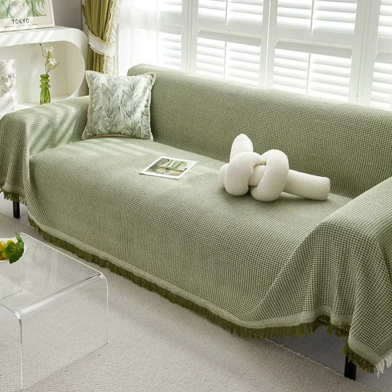 Chic Sofa Protector with Fringe, Soft Fabric, Machine Washable