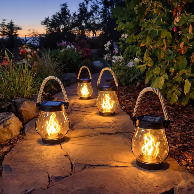 Solar Garden Lanterns with Flame Effect – Weather Resistant