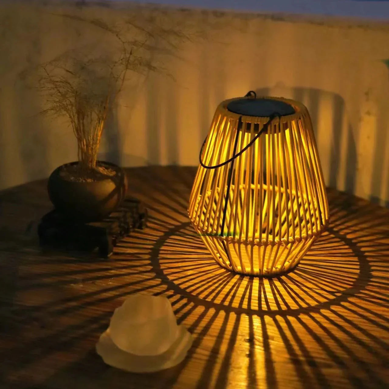 Rustic Boho Solar Lantern with Twilight Sensor