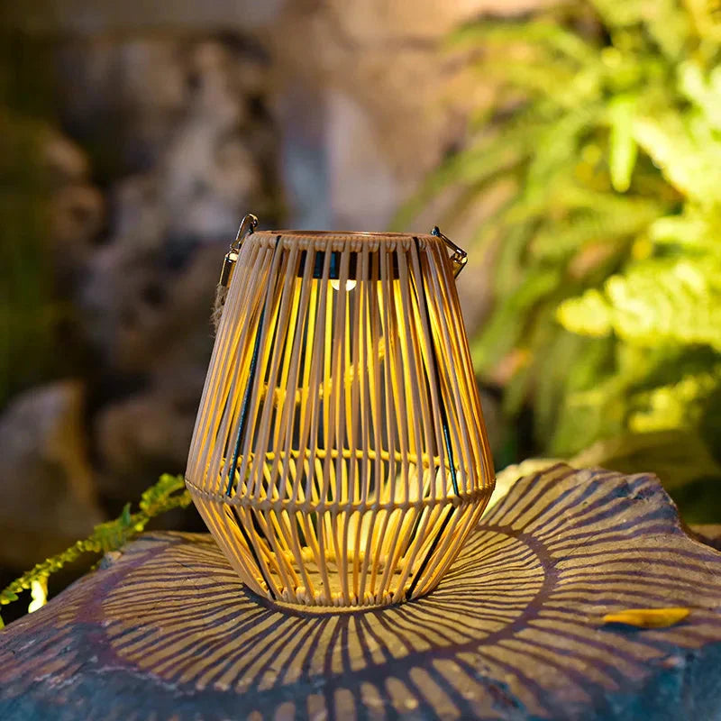 Rustic Boho Solar Lantern with Twilight Sensor