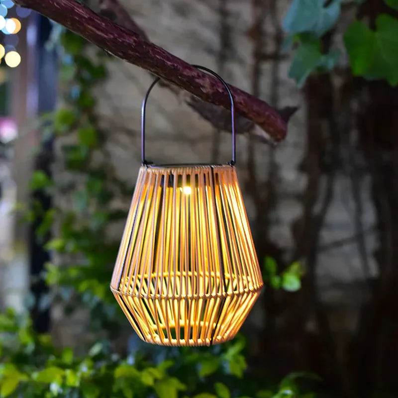 Rustic Boho Solar Lantern with Twilight Sensor