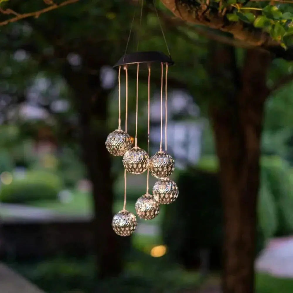 Solar Wind Chime with Color-Changing LED Lights and Automatic Dusk Sensor