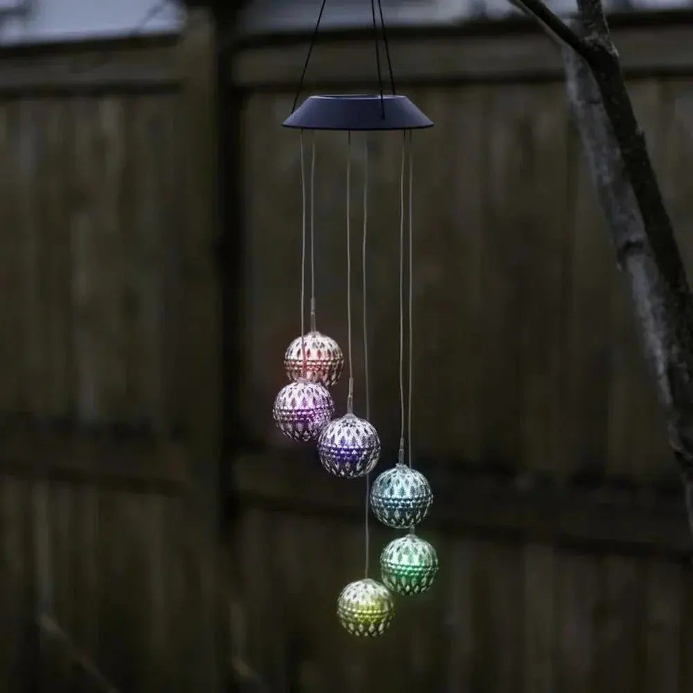 Solar Wind Chime with Color-Changing LED Lights and Automatic Dusk Sensor