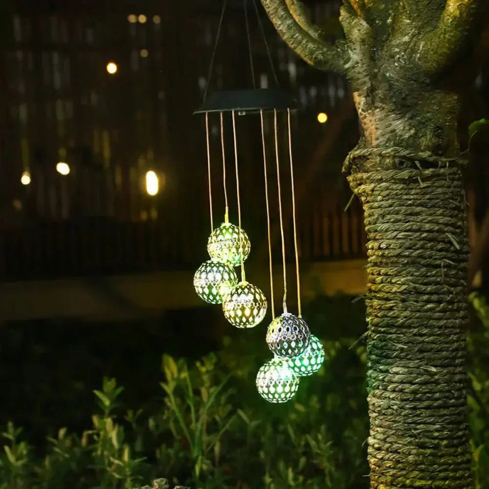 Solar Wind Chime with Color-Changing LED Lights and Automatic Dusk Sensor