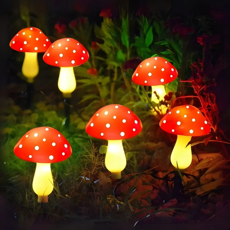 Enchanting Solar-Powered Garden Mushrooms – 8 Dynamic Lighting Options