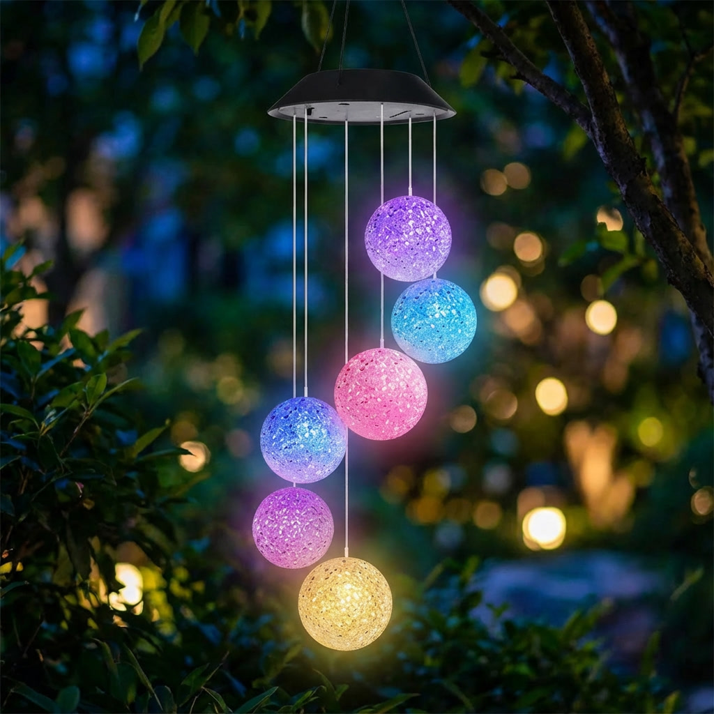 Harmonious Solar-Powered Wind Chime Light with Color Effects