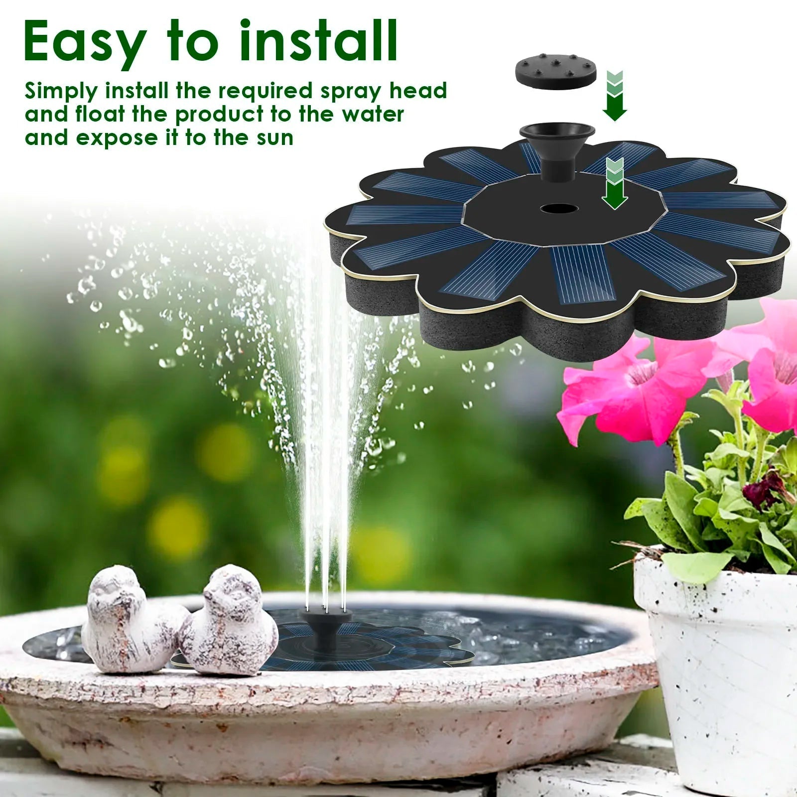 SerenitySprout – Solar-Powered Garden Fountain with 5 Nozzle Options