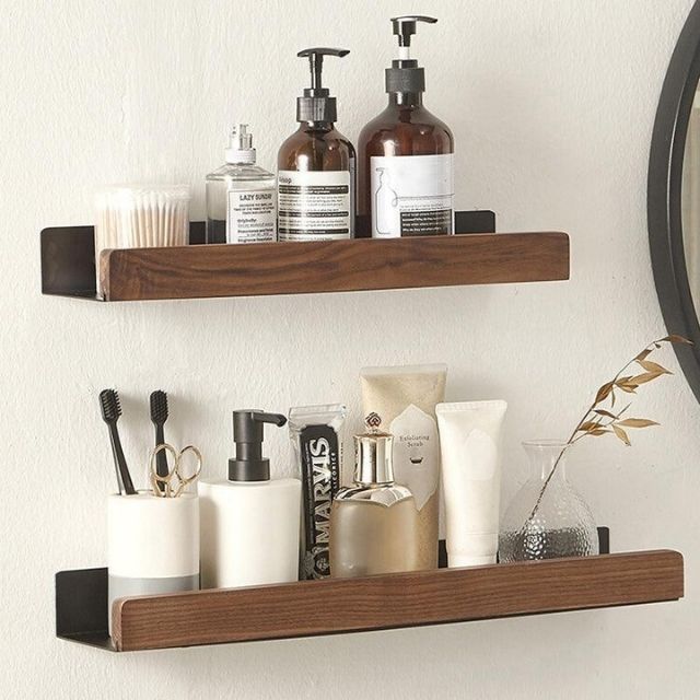 Effortless Wall-Mounted Wooden Shelf for Bathroom Storage