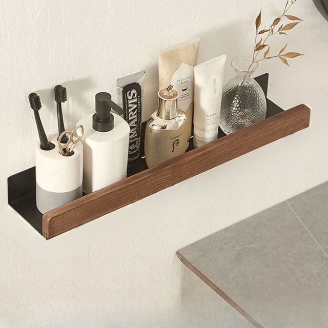 Effortless Wall-Mounted Wooden Shelf for Bathroom Storage