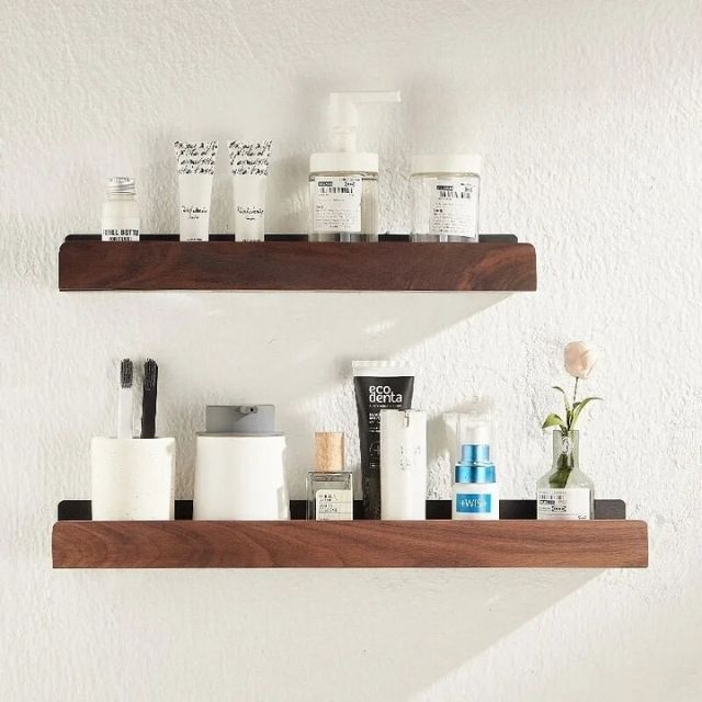 Effortless Wall-Mounted Wooden Shelf for Bathroom Storage