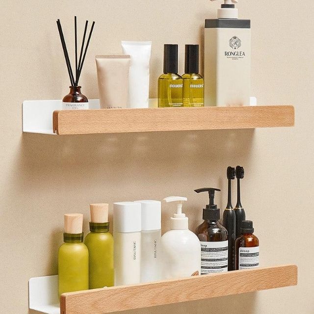 Effortless Wall-Mounted Wooden Shelf for Bathroom Storage