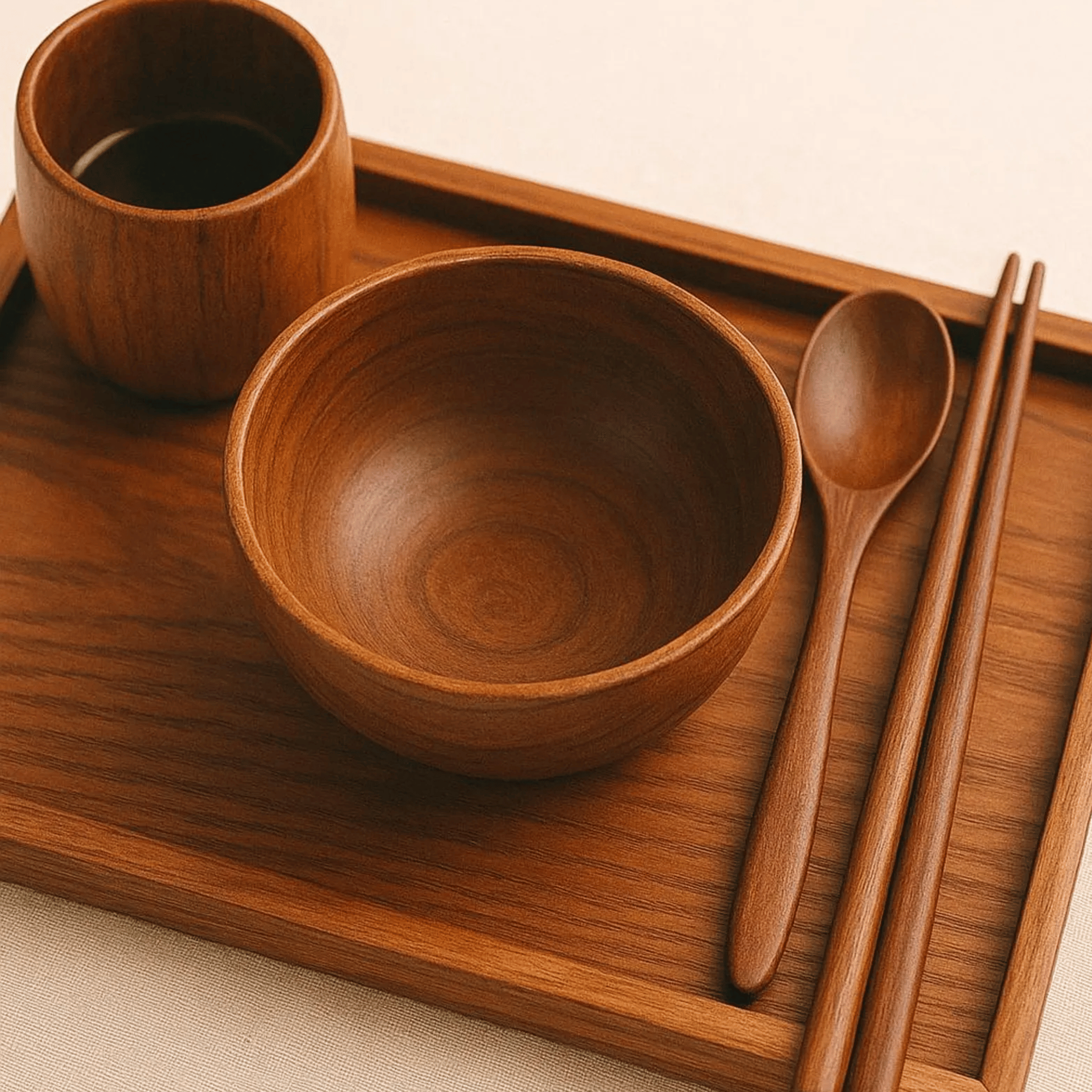 Natural Wood Dining Set – Elegant Japanese-Inspired Tableware