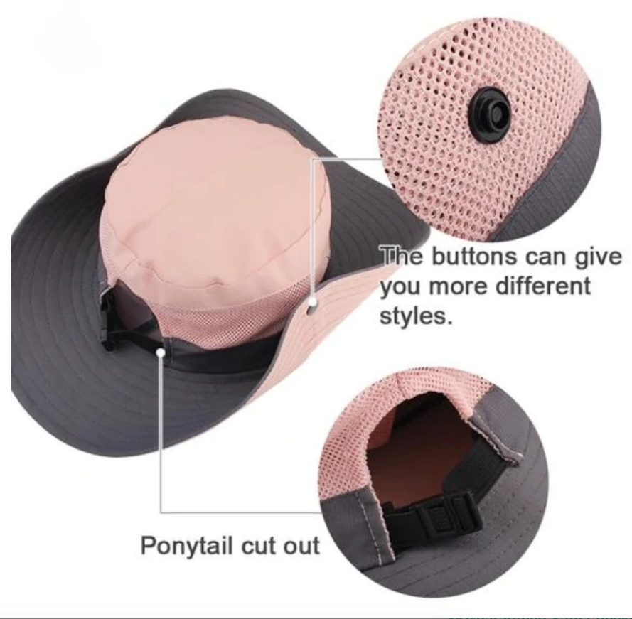 Women's Sun Hat with Drawstring Closure and Chin Strap | Ventilated Mesh