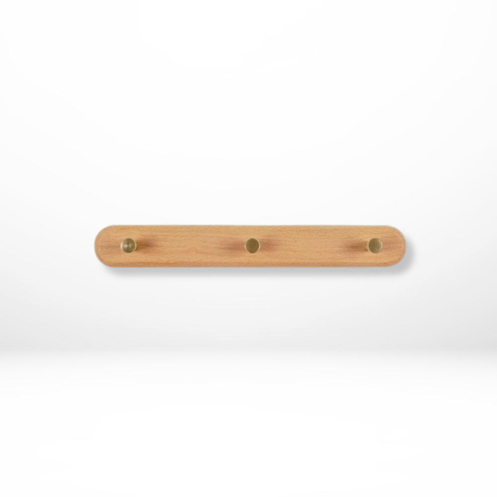 Chic Natural Wood Wall Hooks with Elegant Brass Details