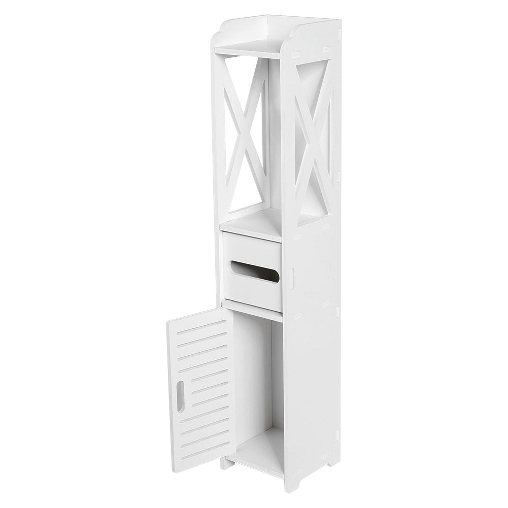 Compact White Wood Bathroom Organizer for Efficient Storage