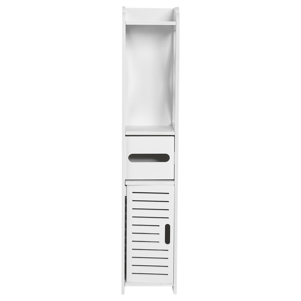 Compact White Wood Bathroom Organizer for Efficient Storage