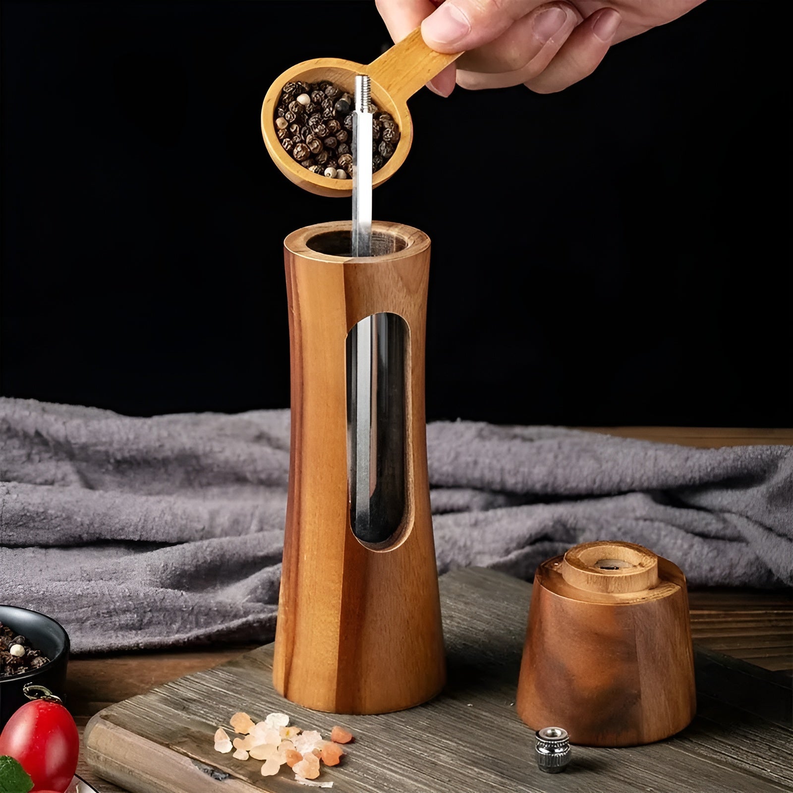 Gourmet Twist Salt & Pepper Mill Duo – Adjustable Wooden Grinders