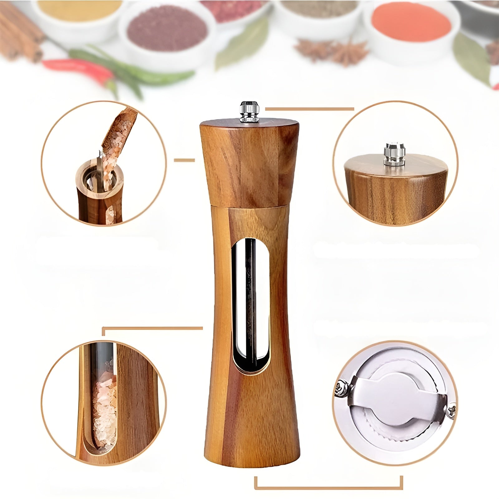 Gourmet Twist Salt & Pepper Mill Duo – Adjustable Wooden Grinders