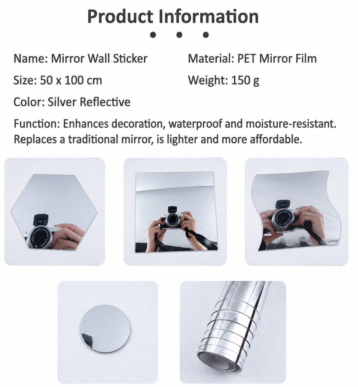 Self-Adhesive Mirror Film | Shatterproof & Customizable | Crystal Clear