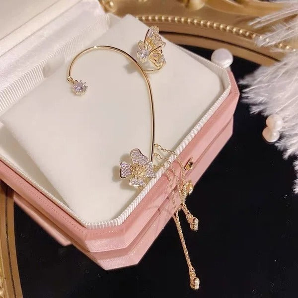Sparkling Zirconia Butterfly Design Statement Earrings