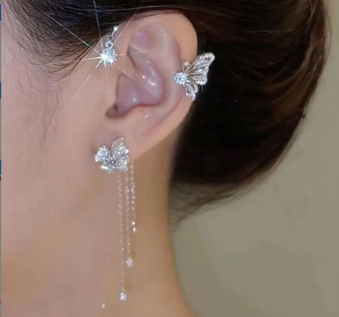 Sparkling Zirconia Butterfly Design Statement Earrings