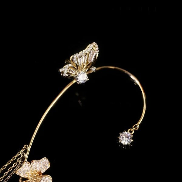 Sparkling Zirconia Butterfly Design Statement Earrings