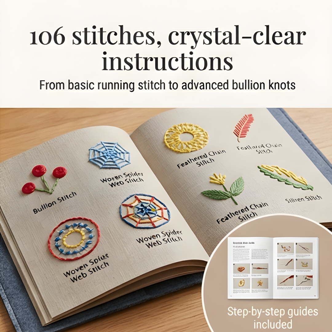 Embroidery Step-by-Step Book Set with 106 Stitches for Linen Pages