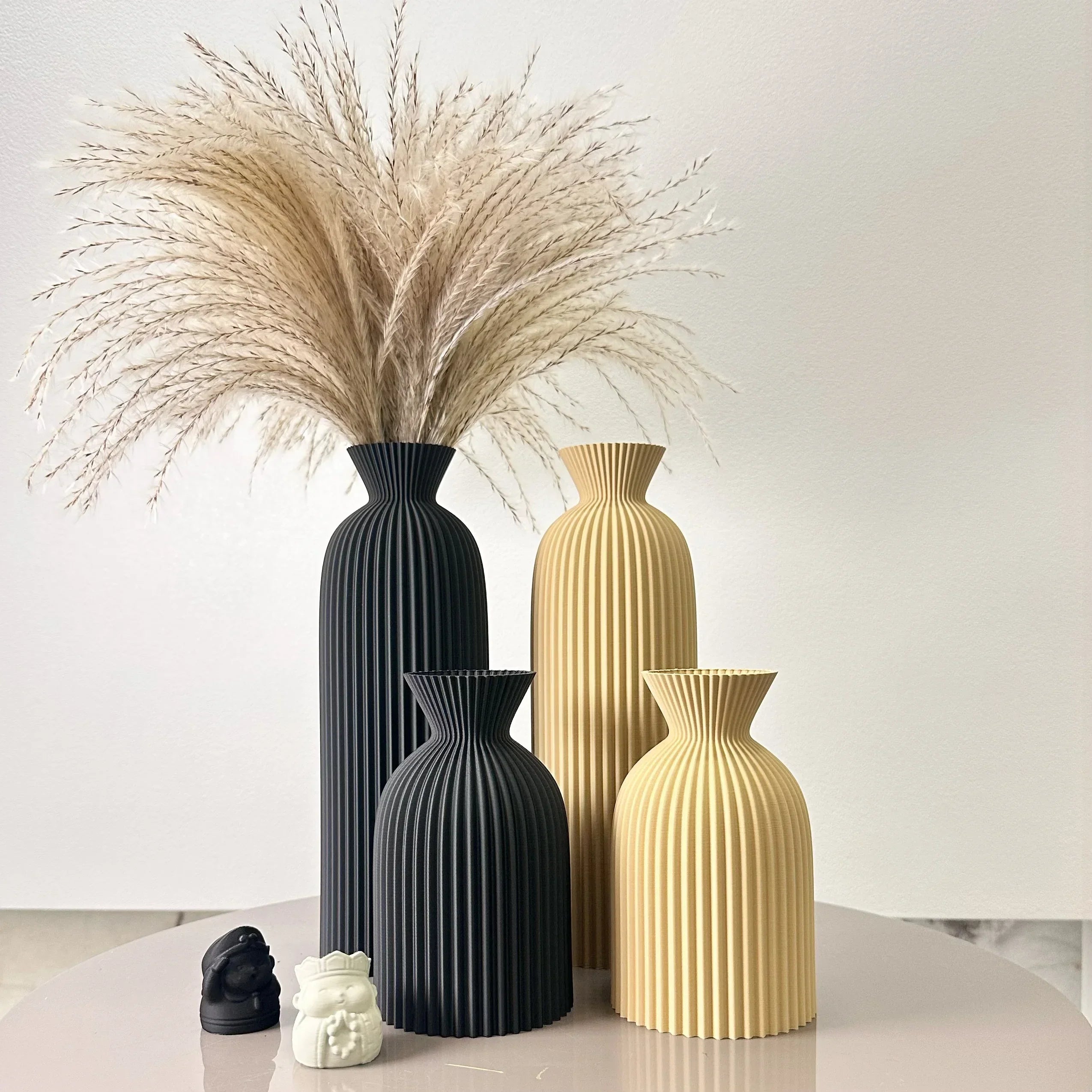 Elegant Dual Ceramic Vases with Striped Design in Neutral Tones