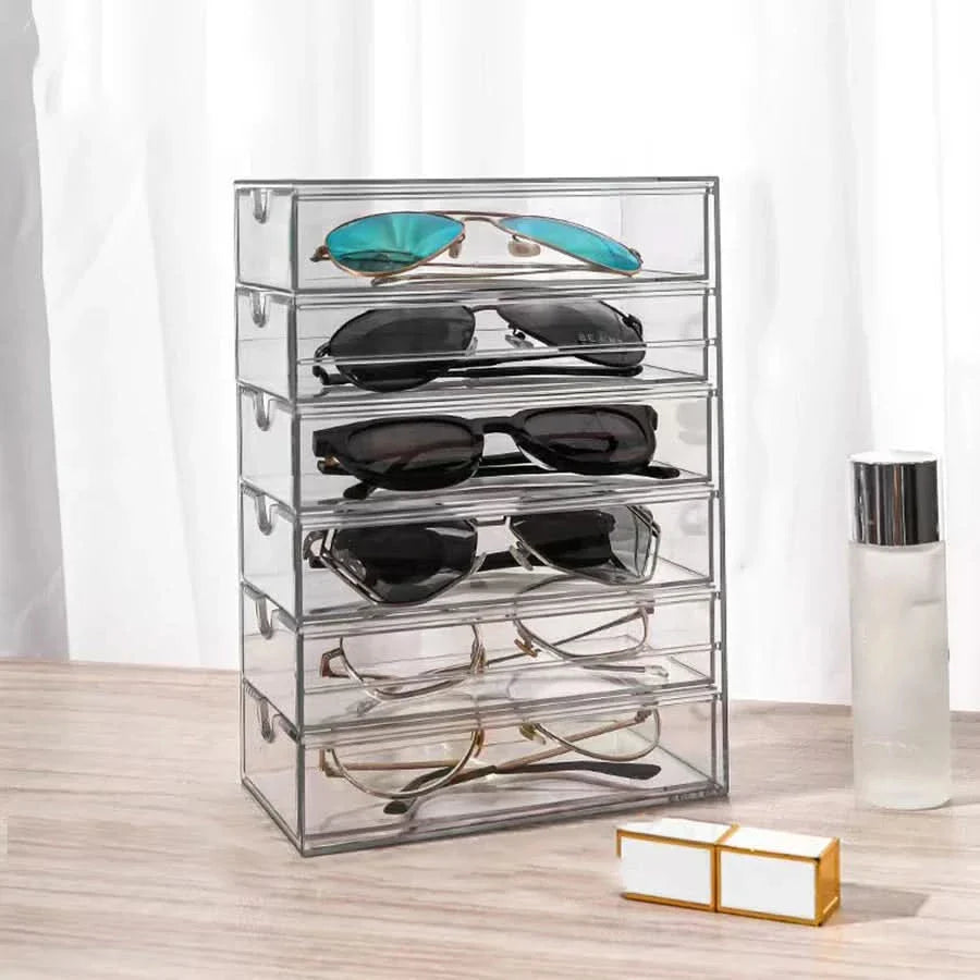 Acrylic Sunglasses Holder Stand with Storage Drawers