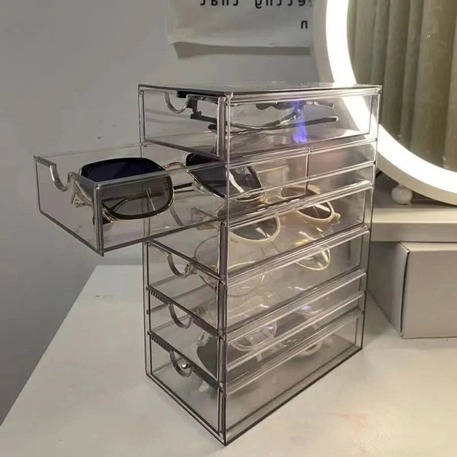 Acrylic Sunglasses Holder Stand with Storage Drawers