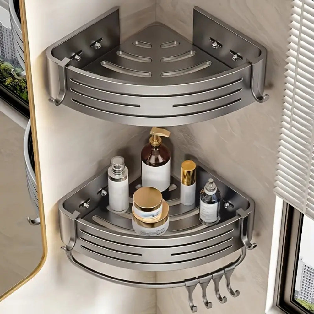 Space-Saving Aluminum Corner Organizer for Shower & Kitchen