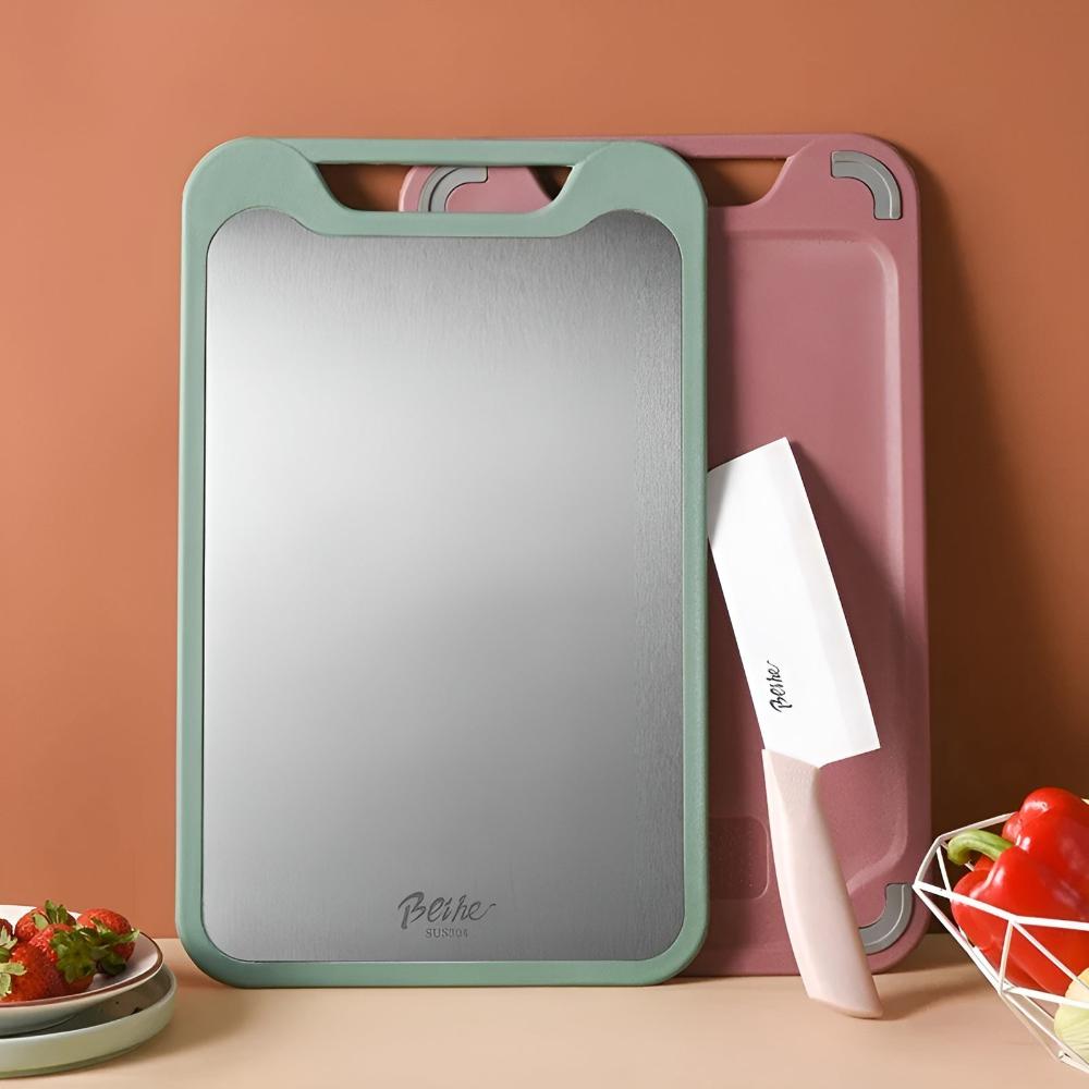 Versatile Stainless Steel Cutting Board with Built-In Garlic Crusher