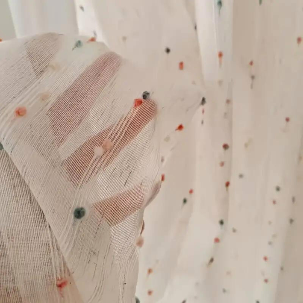 Luminous Spectrum Tulle Drapery with Embroidered Design
