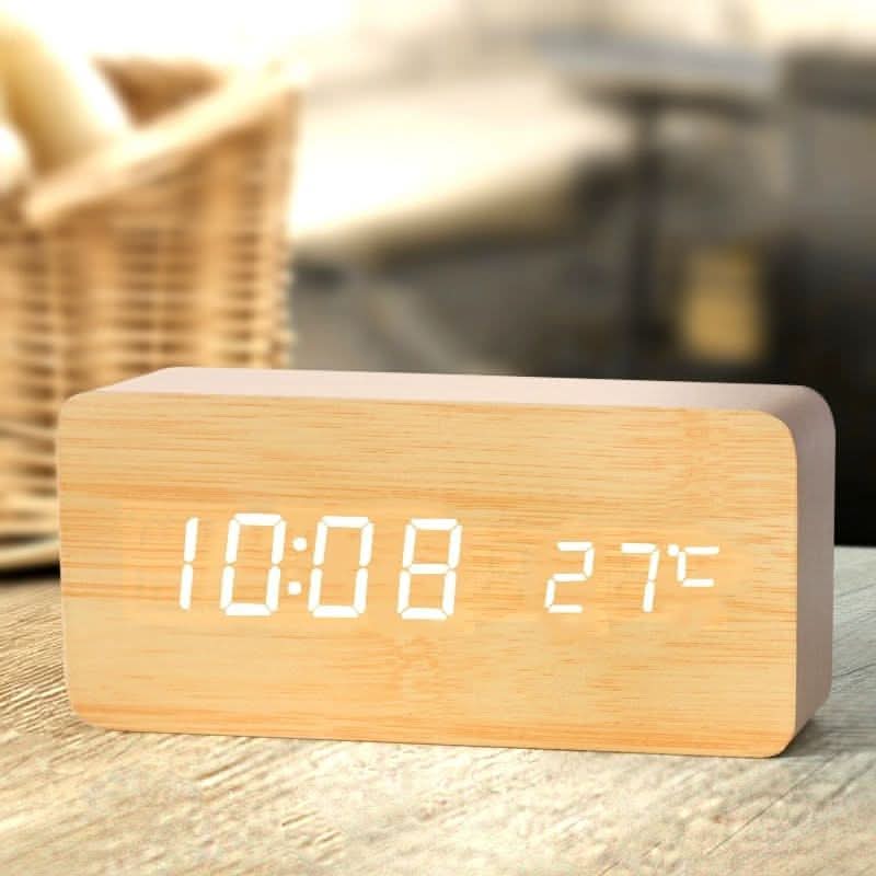 Modern Wooden LED Alarm Clock – Chic Design for Contemporary Rooms