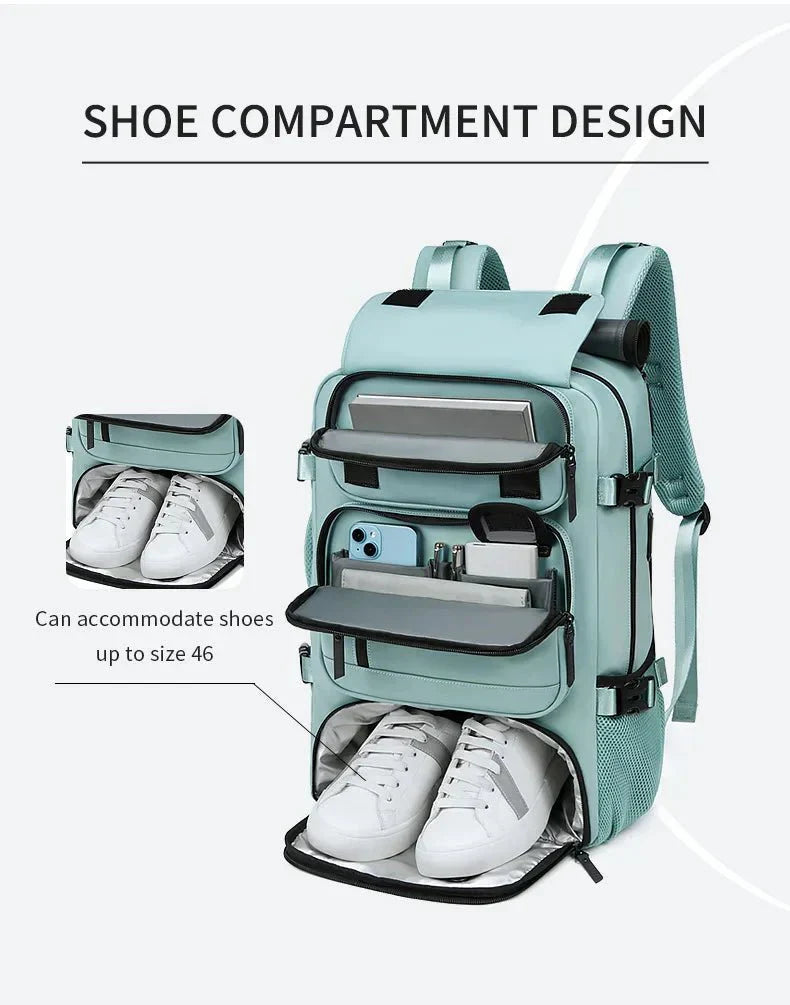 AquaGuard Travel Backpack with USB Charging & Shoe Storage