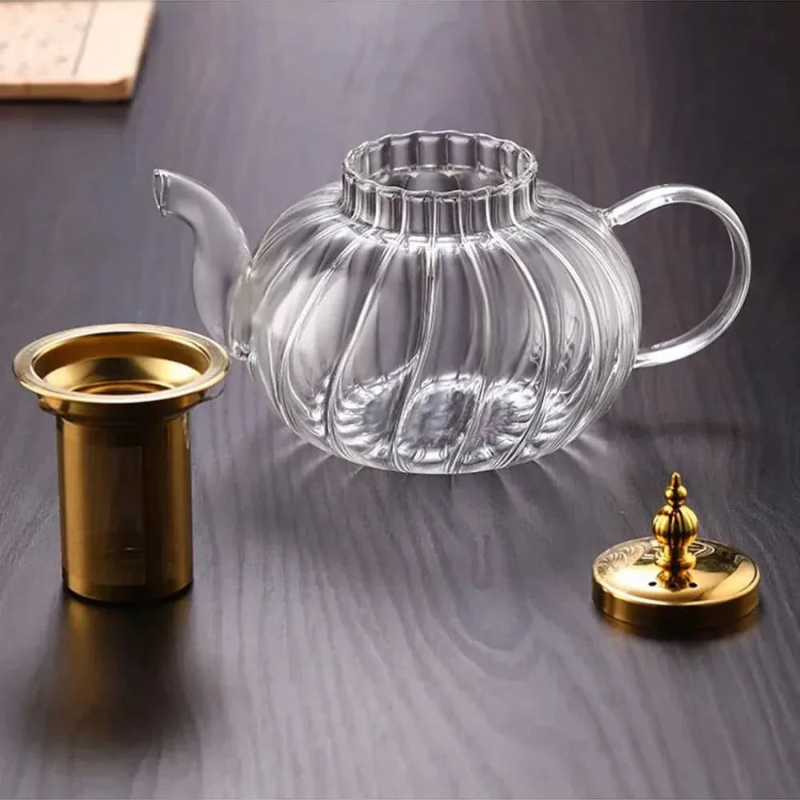 Elegant 1L Transparent Glass Teapot with Stainless Steel Infuser