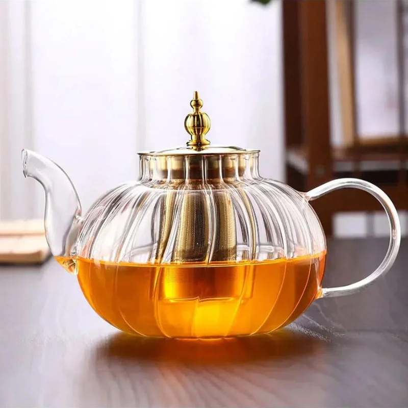 Elegant 1L Transparent Glass Teapot with Stainless Steel Infuser