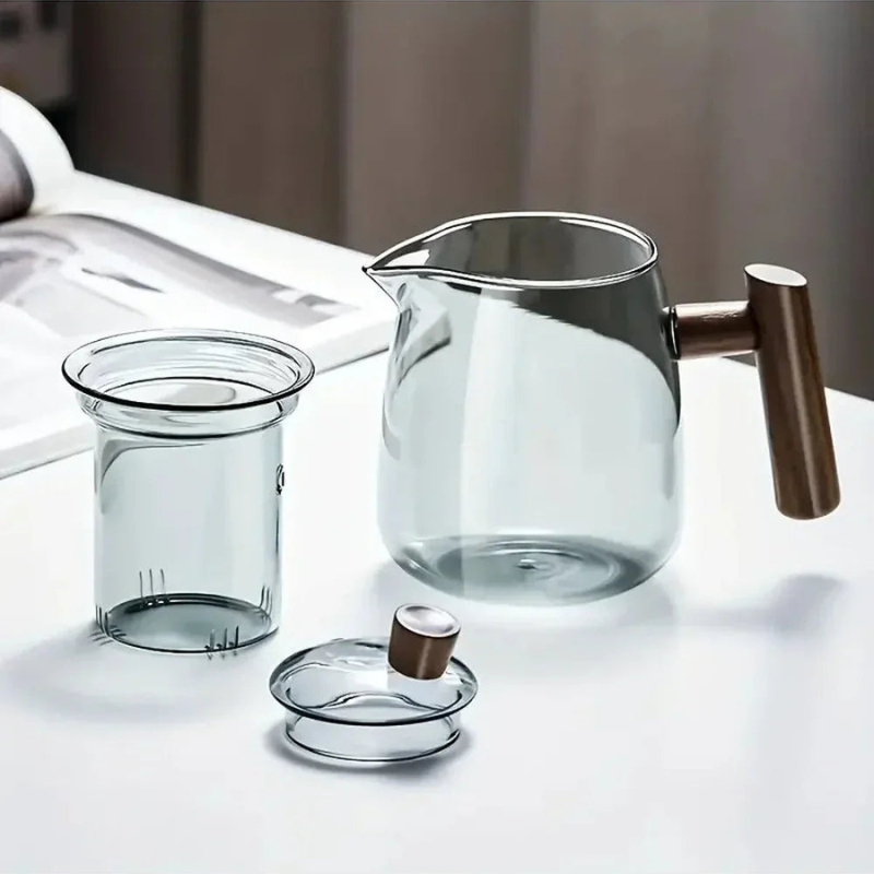 Elegant 600 ml Glass Teapot with Wooden Handle