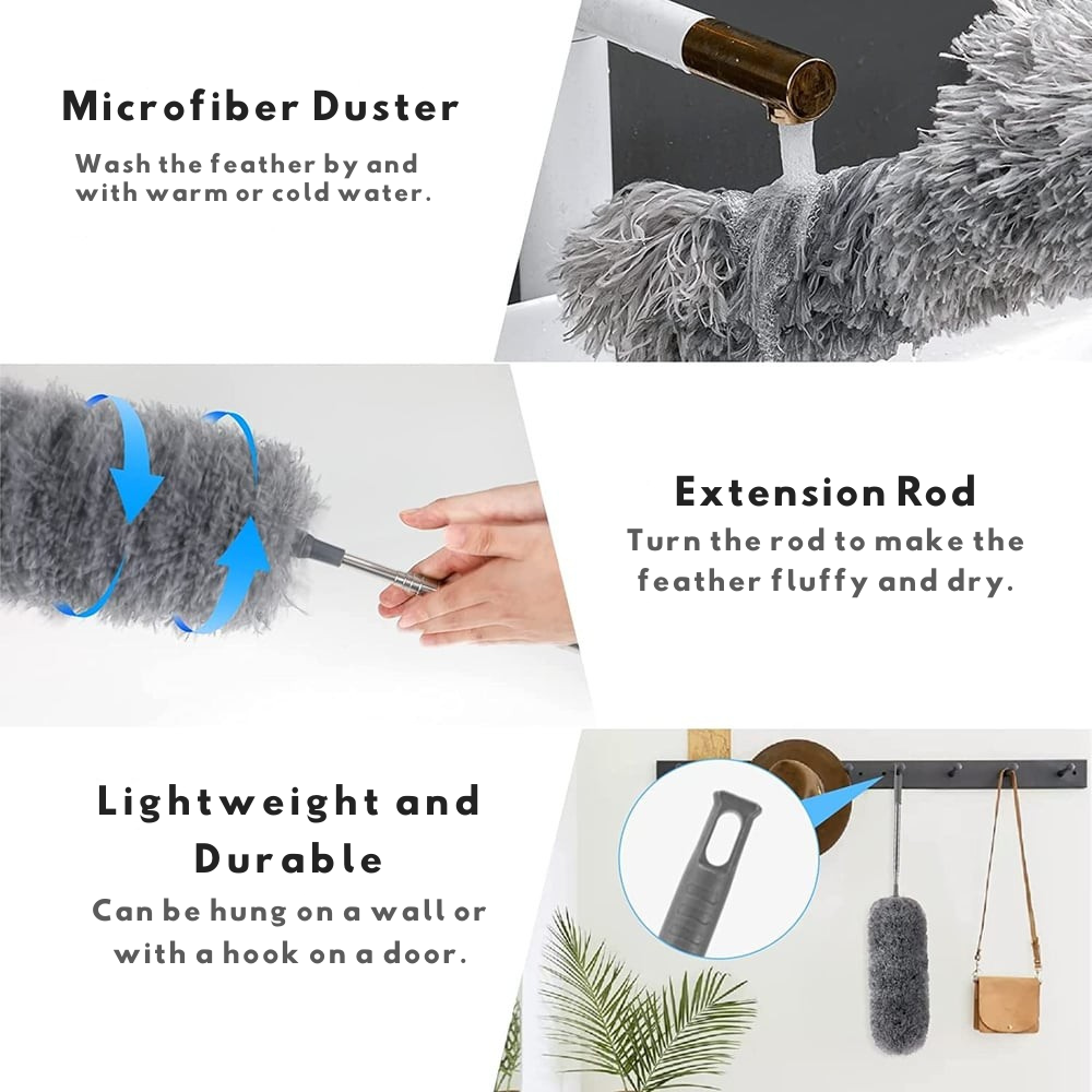 Extendable Microfiber Duster with Flexible Head – Washable Long Reach