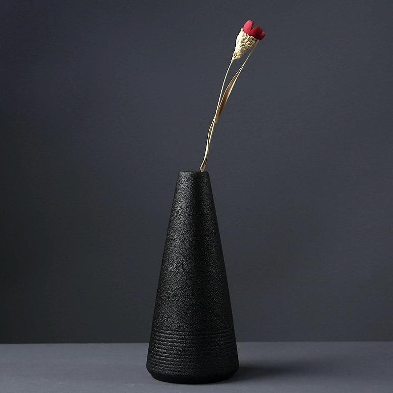 Elegant Black Ceramic Vase with Textured Finish, 15-30 cm