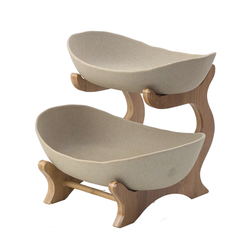 Multi-Level Fruit Organizer with Bamboo Base and Plastic Bowls
