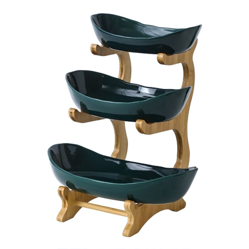 Multi-Level Fruit Organizer with Bamboo Base and Plastic Bowls